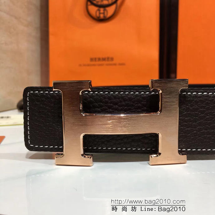 HERMES愛馬仕 咖啡色荔枝紋 義大利進口小牛皮 精鋼扣頭 男款皮帶  xfp1108
